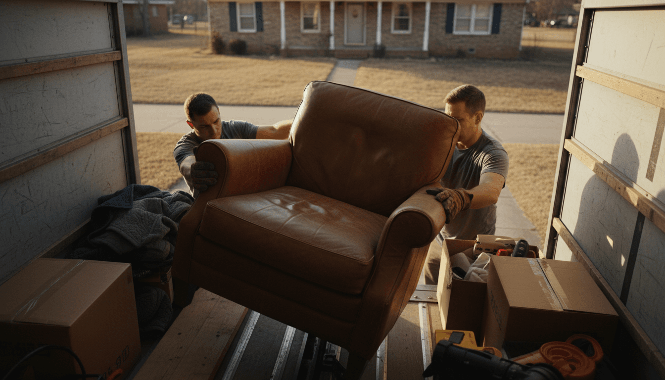 Workers loading waste onto a truck