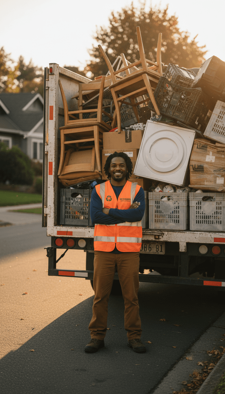 Worker loading bulk waste onto a truck