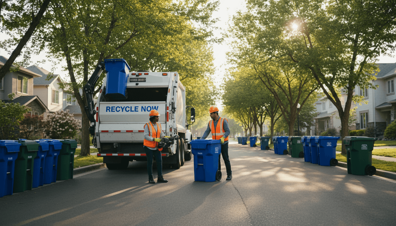 Waste collection truck on a Toronto street in the morning